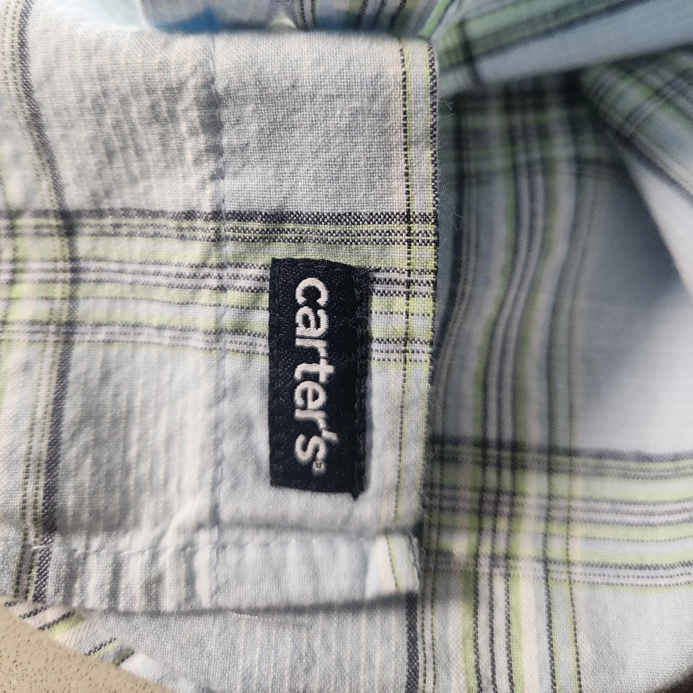 Carter’s Plaid Collared Short Sleeve Button Down Shirt - BLUE - 2T